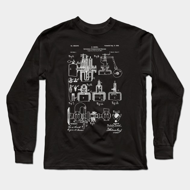 Diesel Engine Patent 1898 Mechanic gift Long Sleeve T-Shirt by Anodyle